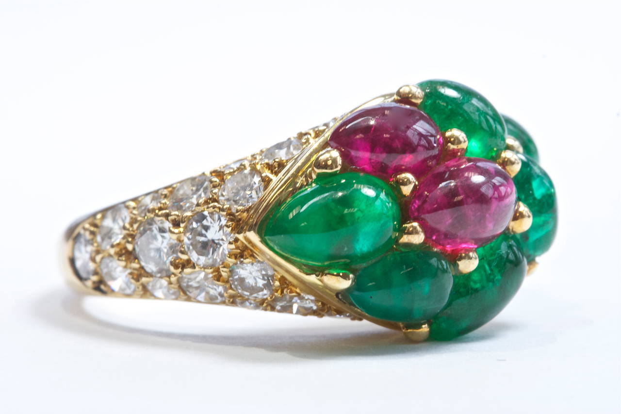 Emerald Ruby Diamond French Gold Ring