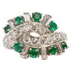 Retro Tiffany & Co. Diamond Emerald Platinum Ring