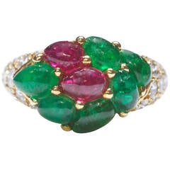 Emerald Ruby Diamond French Gold Ring