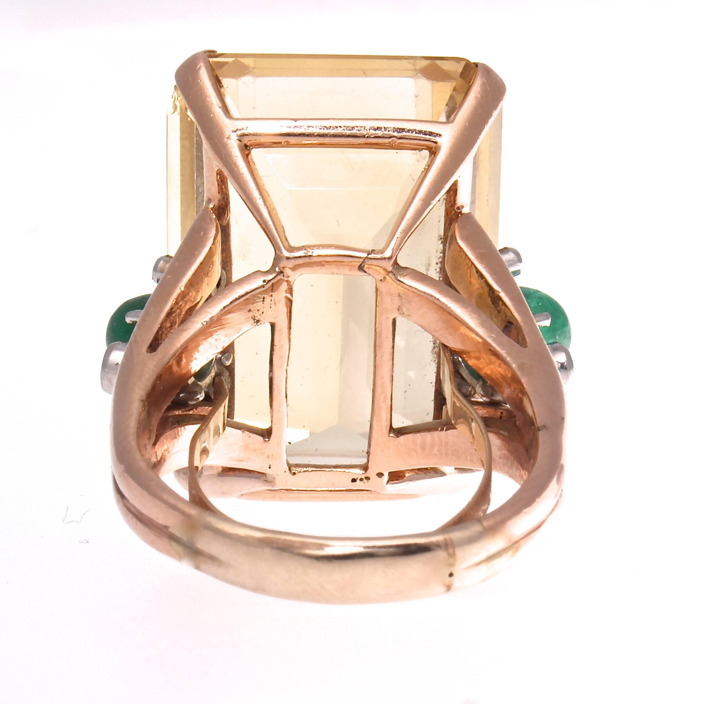 Retro Citrine Emerald Diamond Gold Cocktail Ring 2