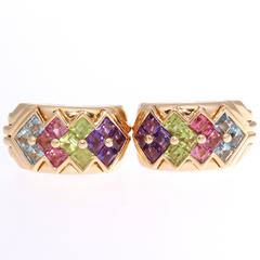 Bulgari Multicolored Tourmaline Amethyst Peridot Topaz Gold Earrings