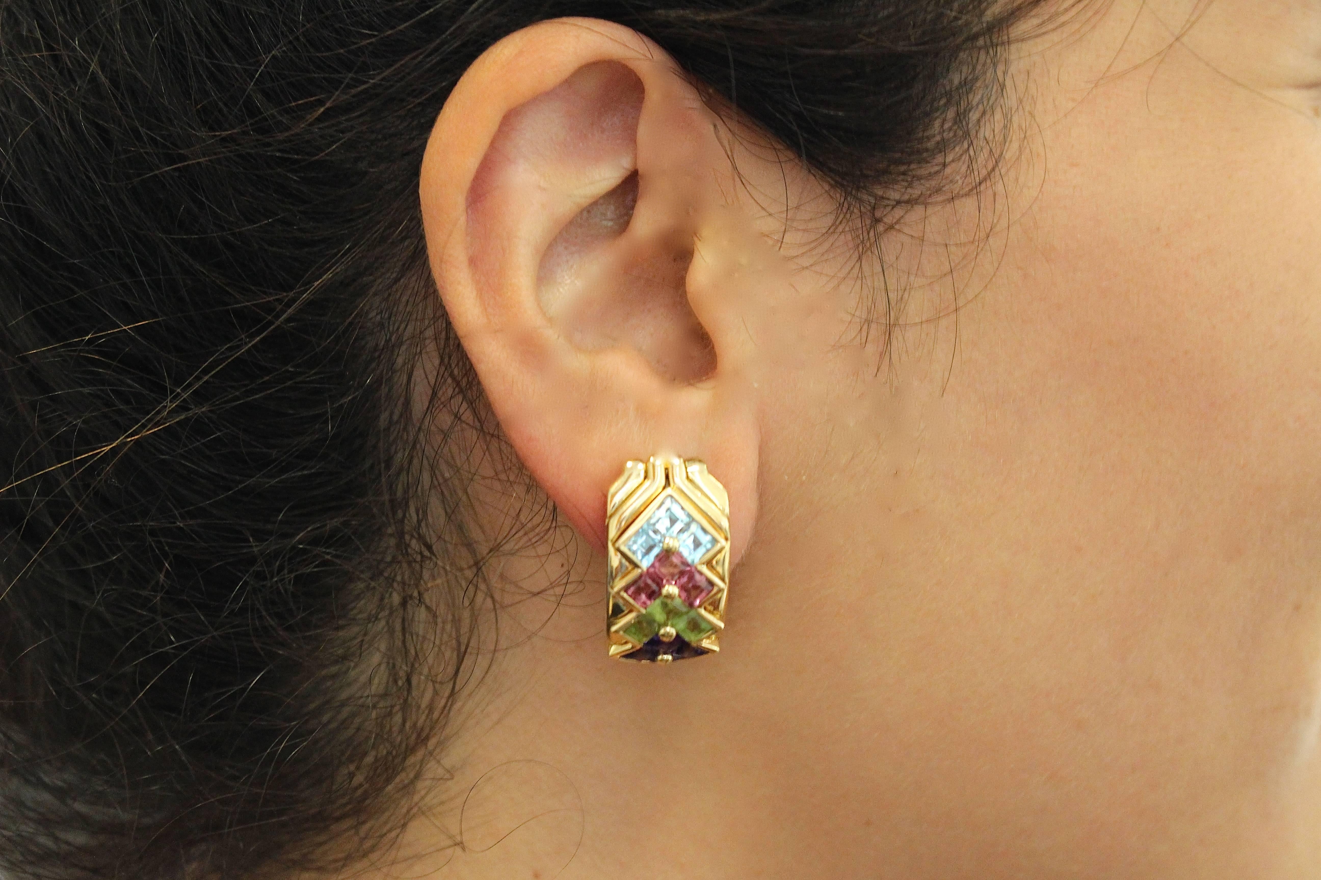 Bulgari Multicolored Tourmaline Amethyst Peridot Topaz Gold Earrings 1