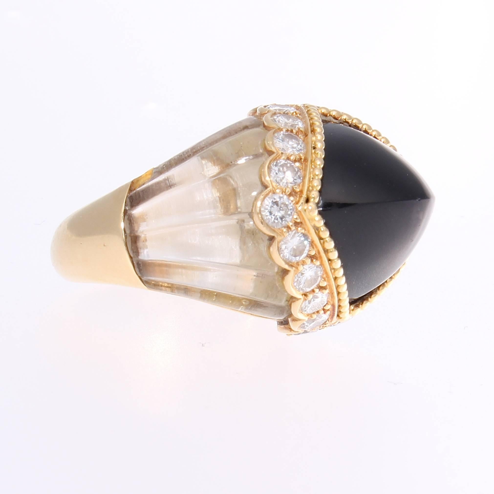 Modern Boucheron Onyx Rock Crystal Diamond Gold Cocktail Ring