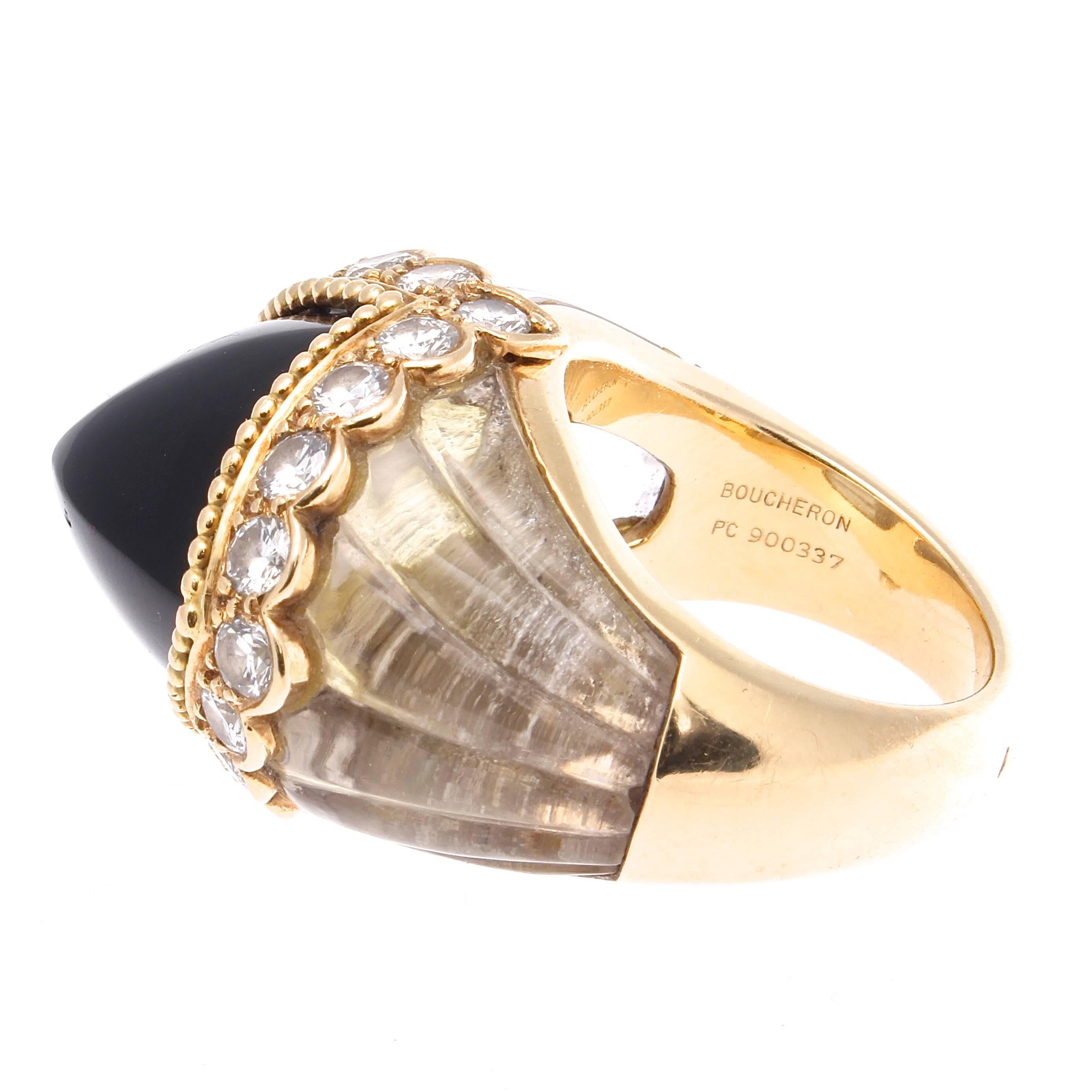 Boucheron Onyx Rock Crystal Diamond Gold Cocktail Ring In Excellent Condition In Beverly Hills, CA