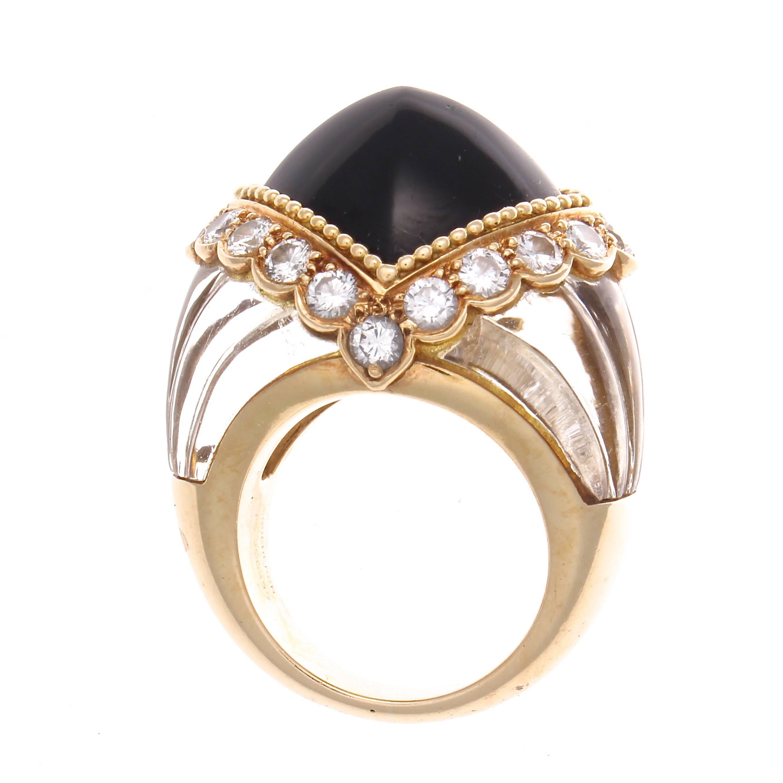 Women's Boucheron Onyx Rock Crystal Diamond Gold Cocktail Ring