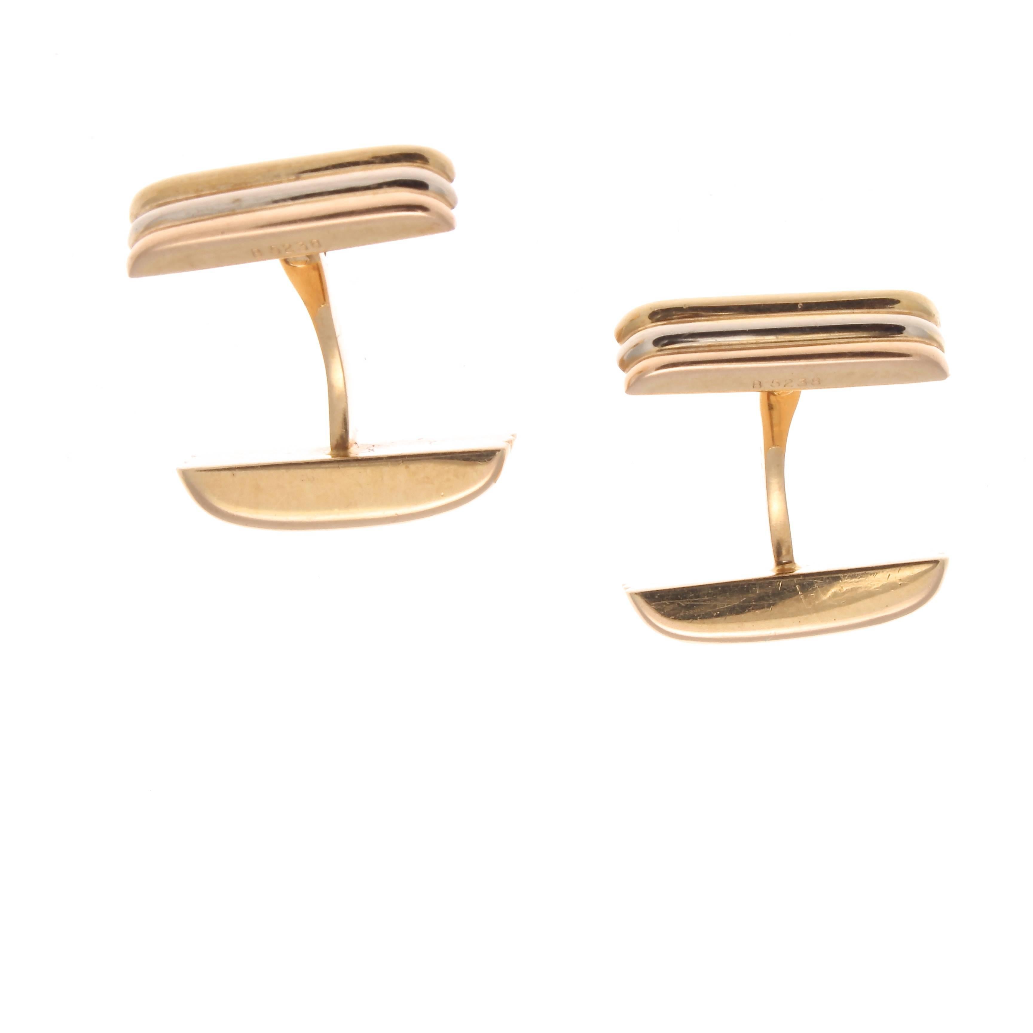 Cartier Tri-Color Gold Cufflinks In Excellent Condition In Beverly Hills, CA