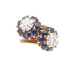 Large Sapphire Diamond gold Flower Bypass Ring