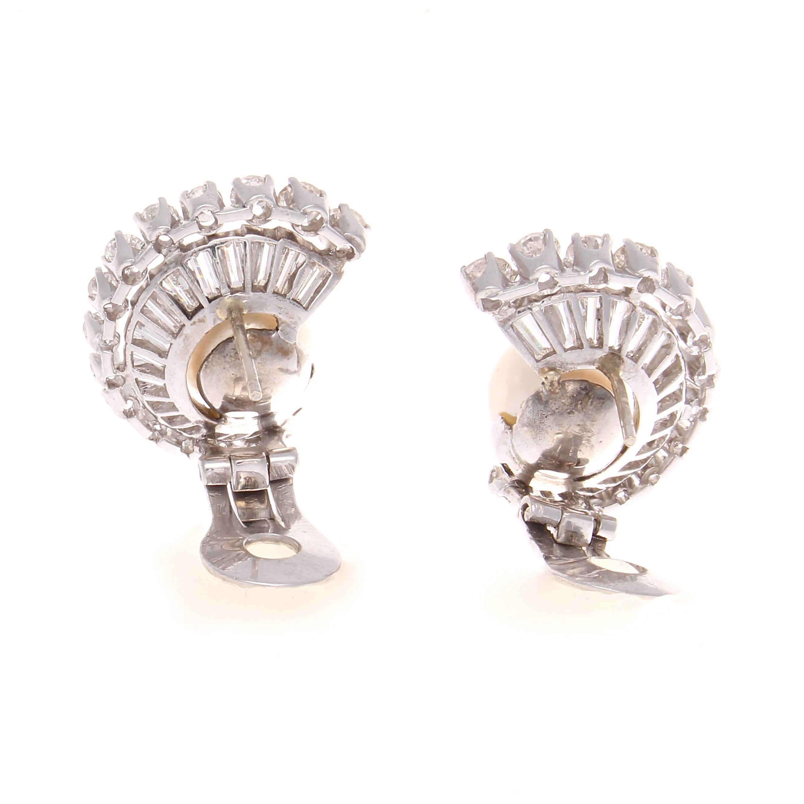 Art Deco Pearl Diamond Platinum Earrings In Excellent Condition In Beverly Hills, CA