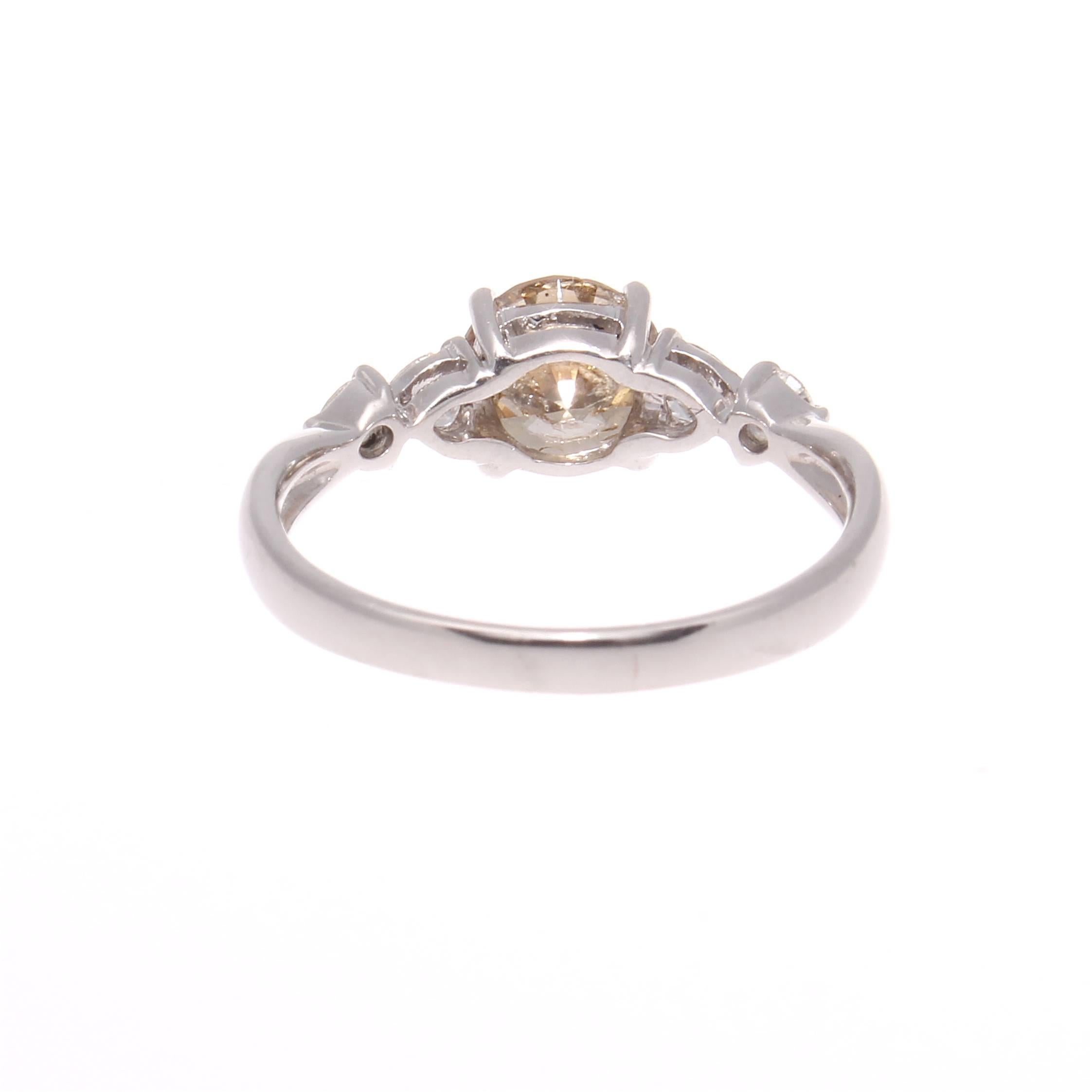 Light Champagne Colored Diamond Platinum Engagement Ring In Excellent Condition In Beverly Hills, CA