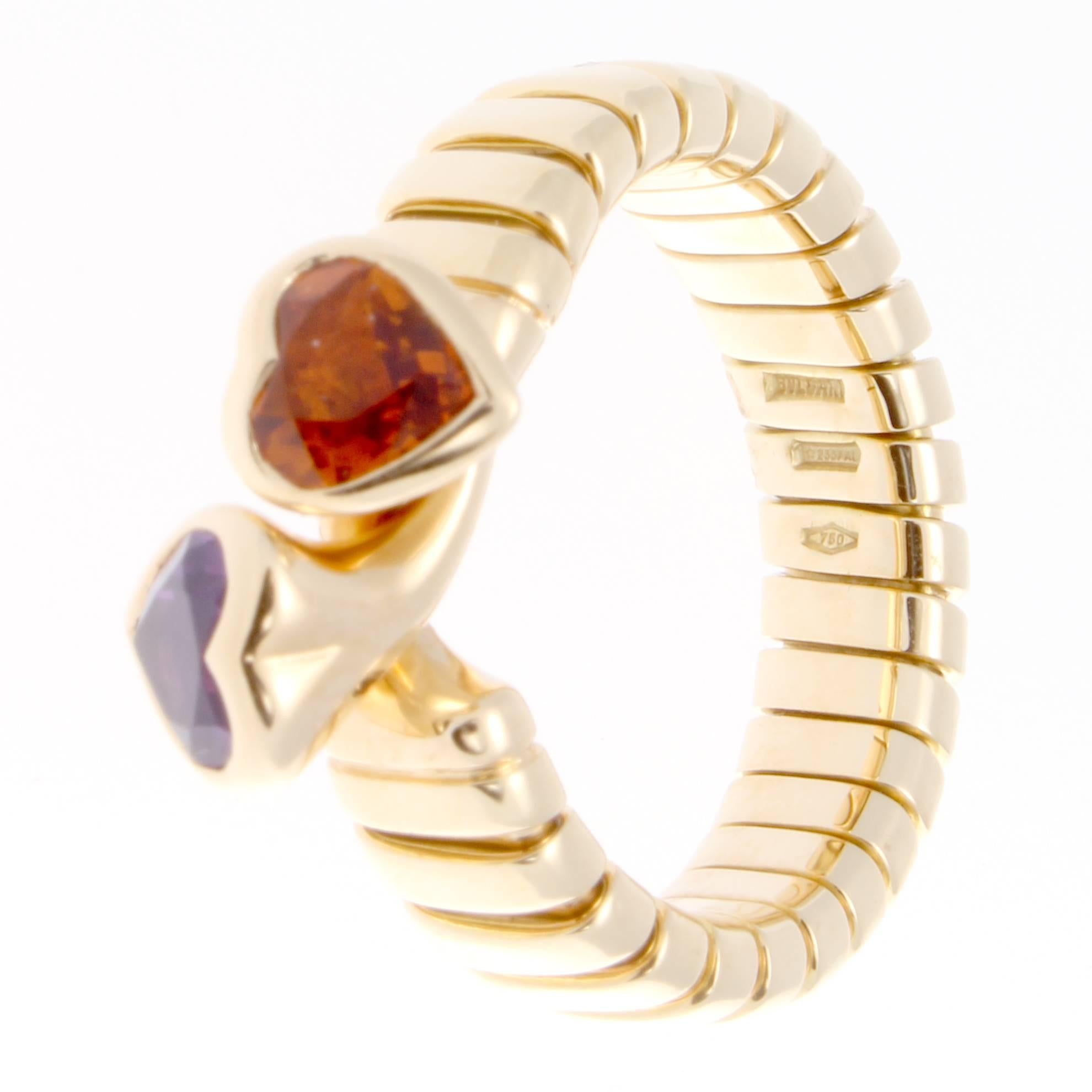 Women's Bulgari Two Stone Heart Gold Ring