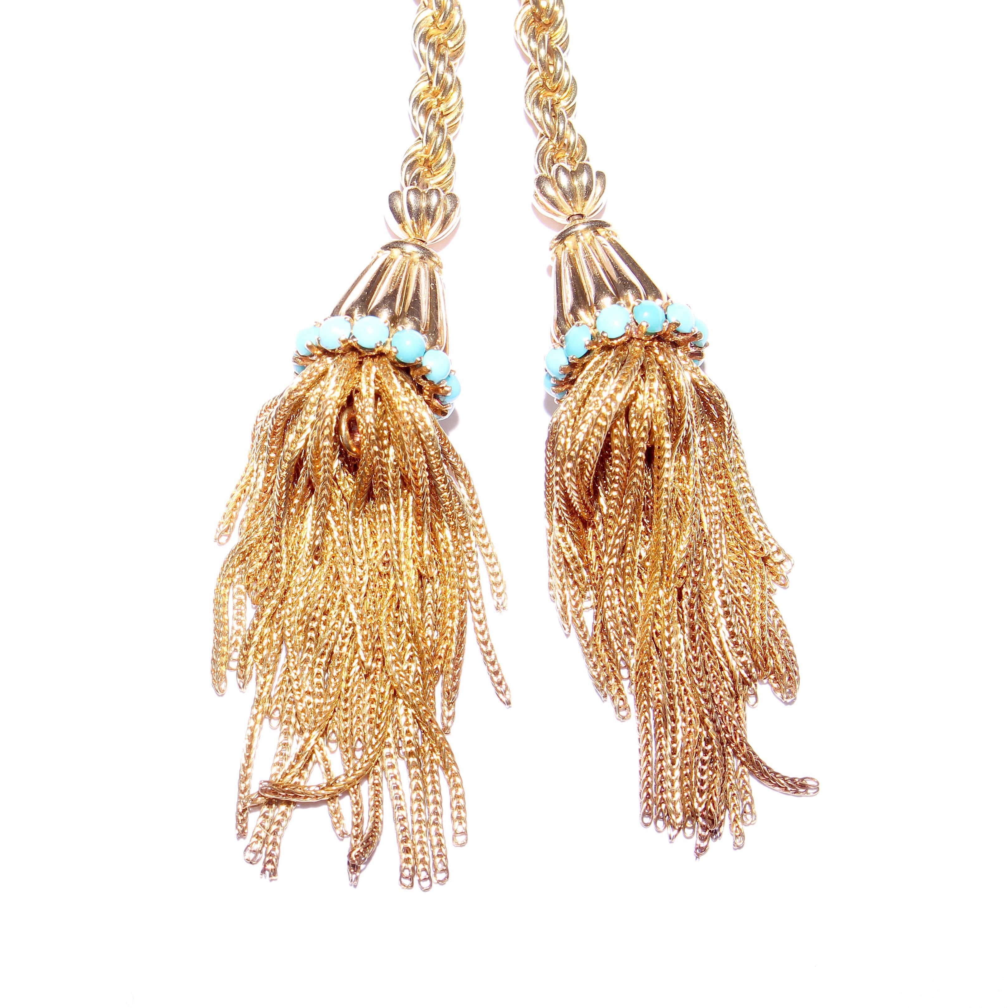 Diamond Turquoise Gold Tassel Necklace 1