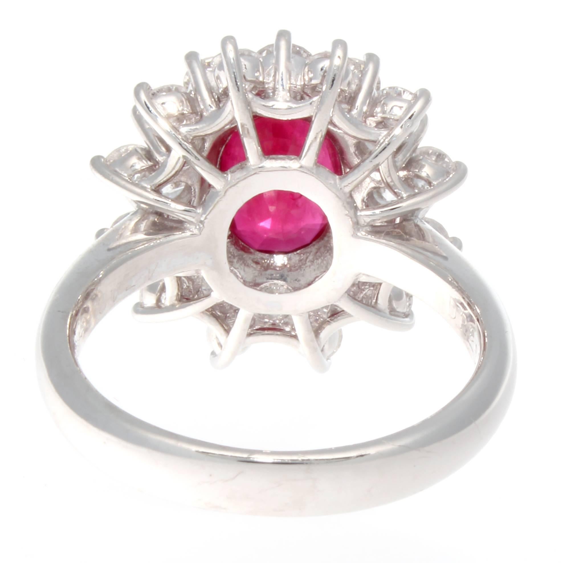 Women's Natural 3 Carat Burma Ruby Diamond Platinum Ring
