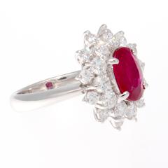 Natural 3 Carat Burma Ruby Diamond Platinum Ring