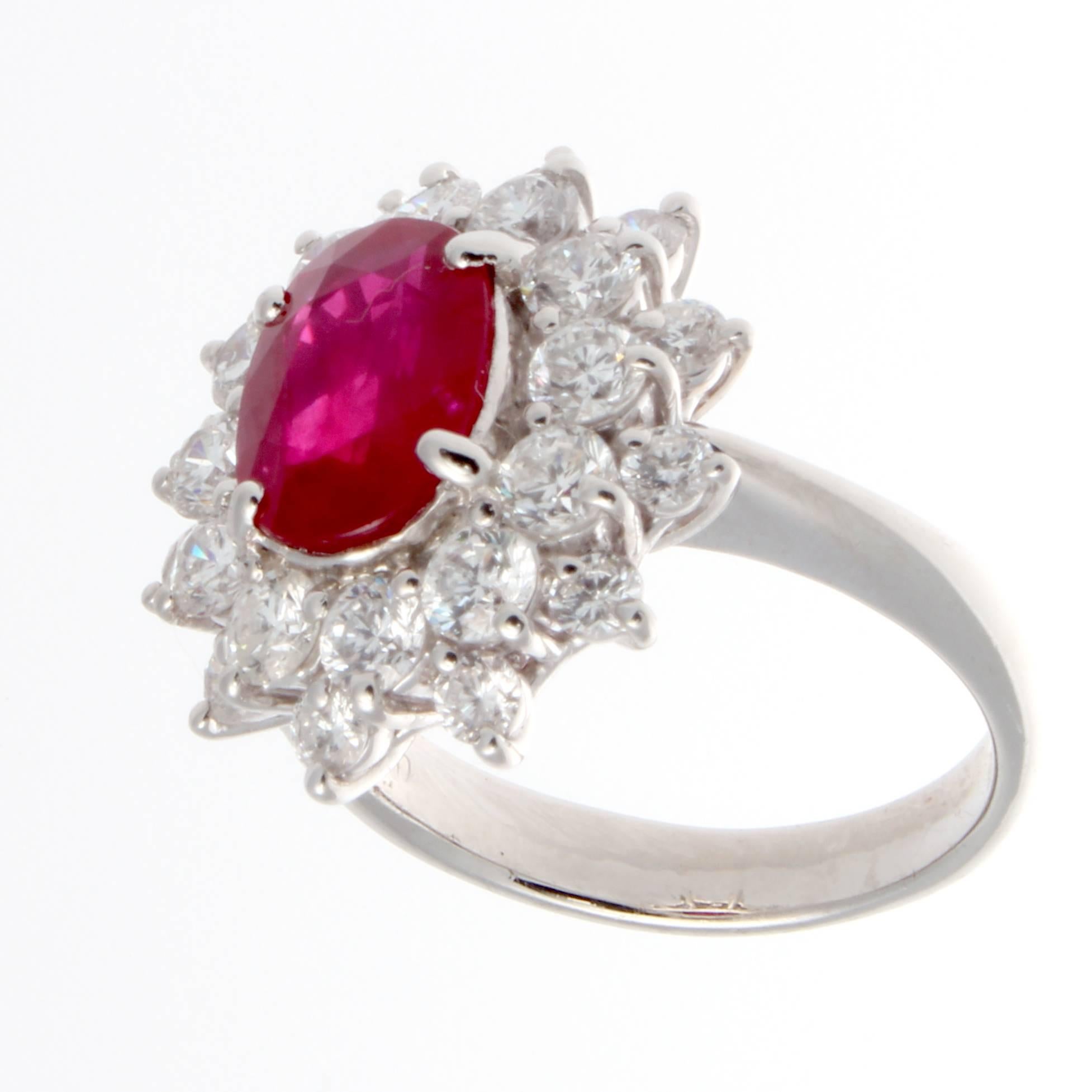 Modern Natural 3 Carat Burma Ruby Diamond Platinum Ring
