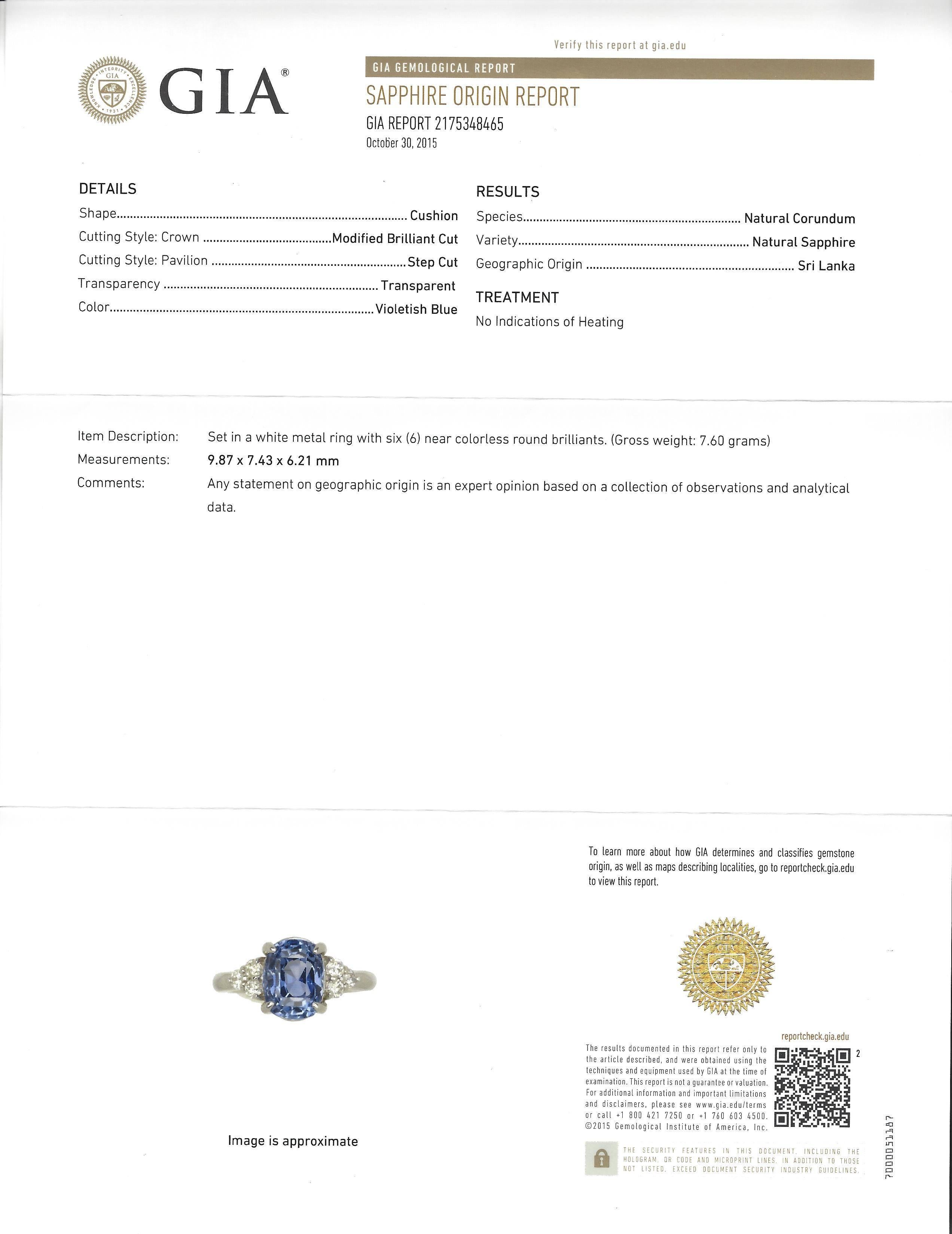 Women's Natural 4.48 Ceylon Sapphire Diamond Platinum Ring