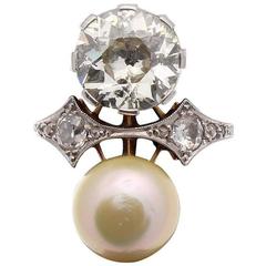Victorian 3.22 Carat Diamond Pearl Gold Ring
