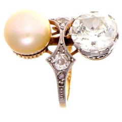 Victorian 3.22 Carat Diamond Pearl Gold Ring