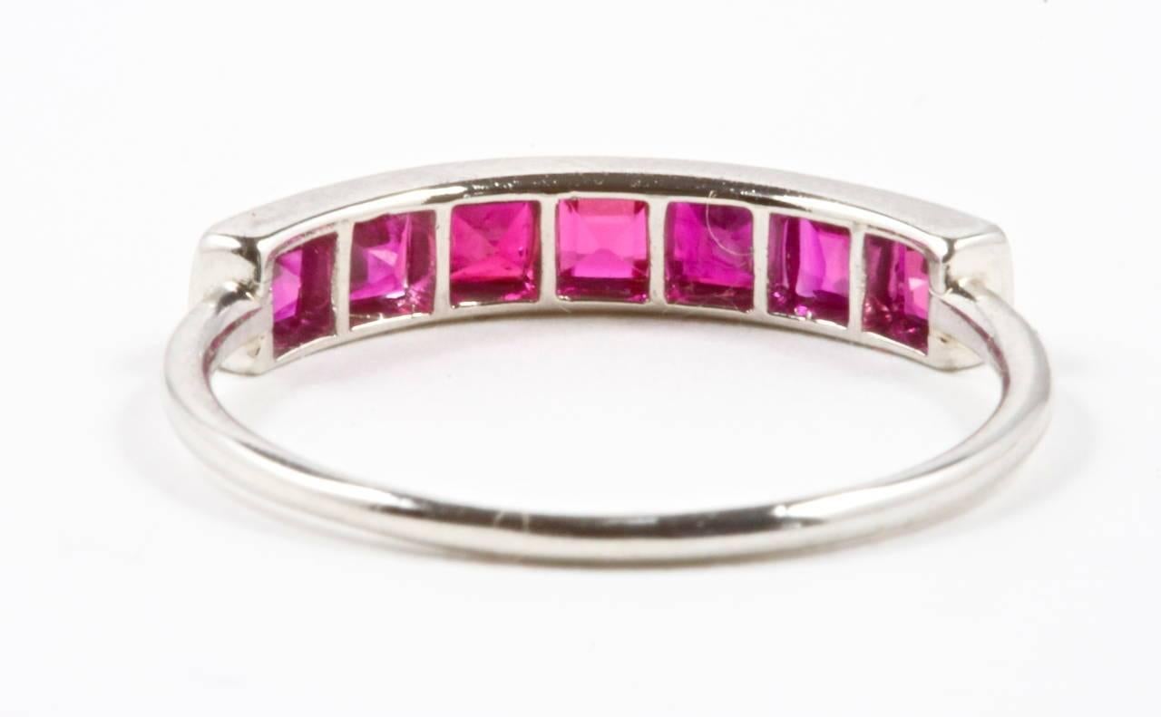 Art Deco French Cut Ruby Platinum Ring In Excellent Condition In Beverly Hills, CA