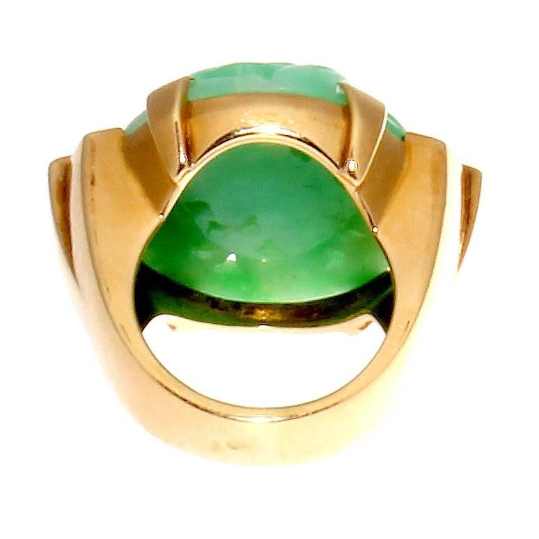 Women's French Carved Jade Gold Ring