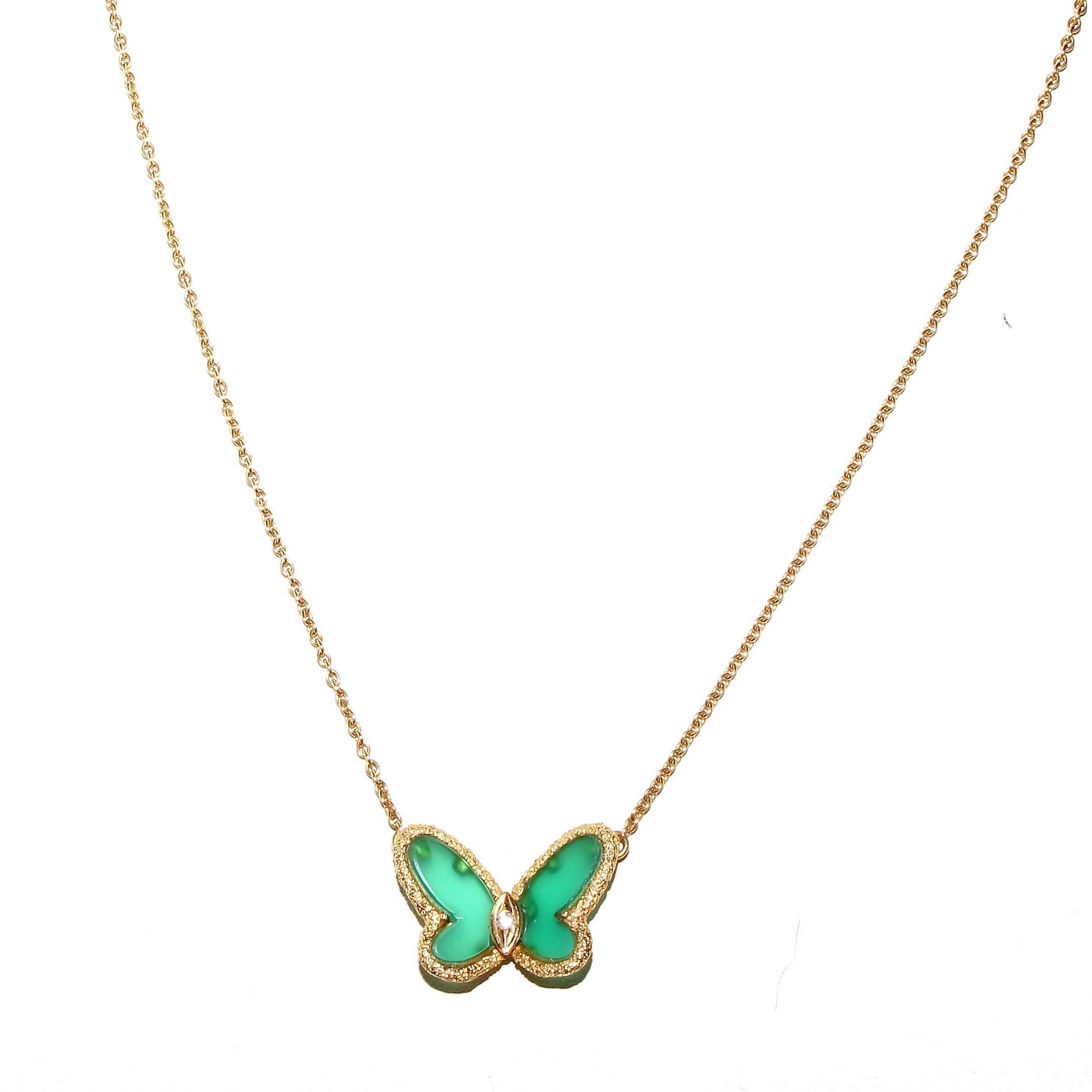 Women's Van Cleef & Arpels Butterfly Chalcedony Diamond Gold Necklace