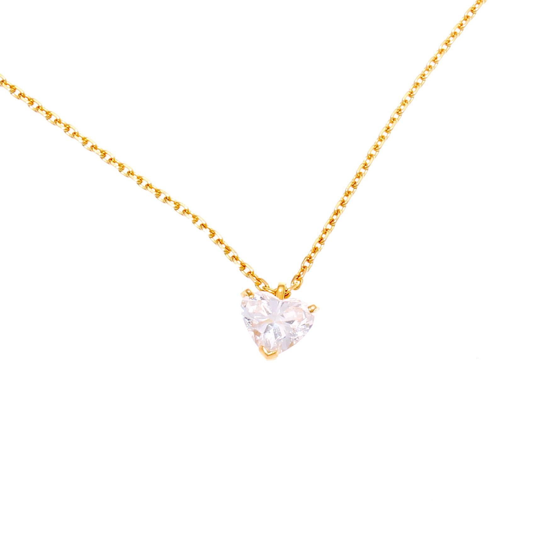 Modern Fred Paris 1.11 Carat GIA Certified Heart-Shaped Diamond Gold Necklace