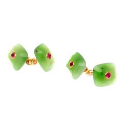 Trianon Nephrite Tourmaline Gold Cufflinks