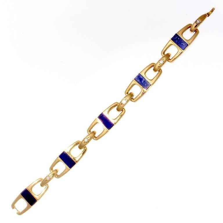 Van Cleef & Arpels Lapis Diamond Gold Bracelet In Excellent Condition In Beverly Hills, CA