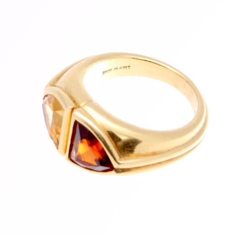 Bulgari Citrine Topaz Gold Two Stone Ring In Excellent Condition In Beverly Hills, CA