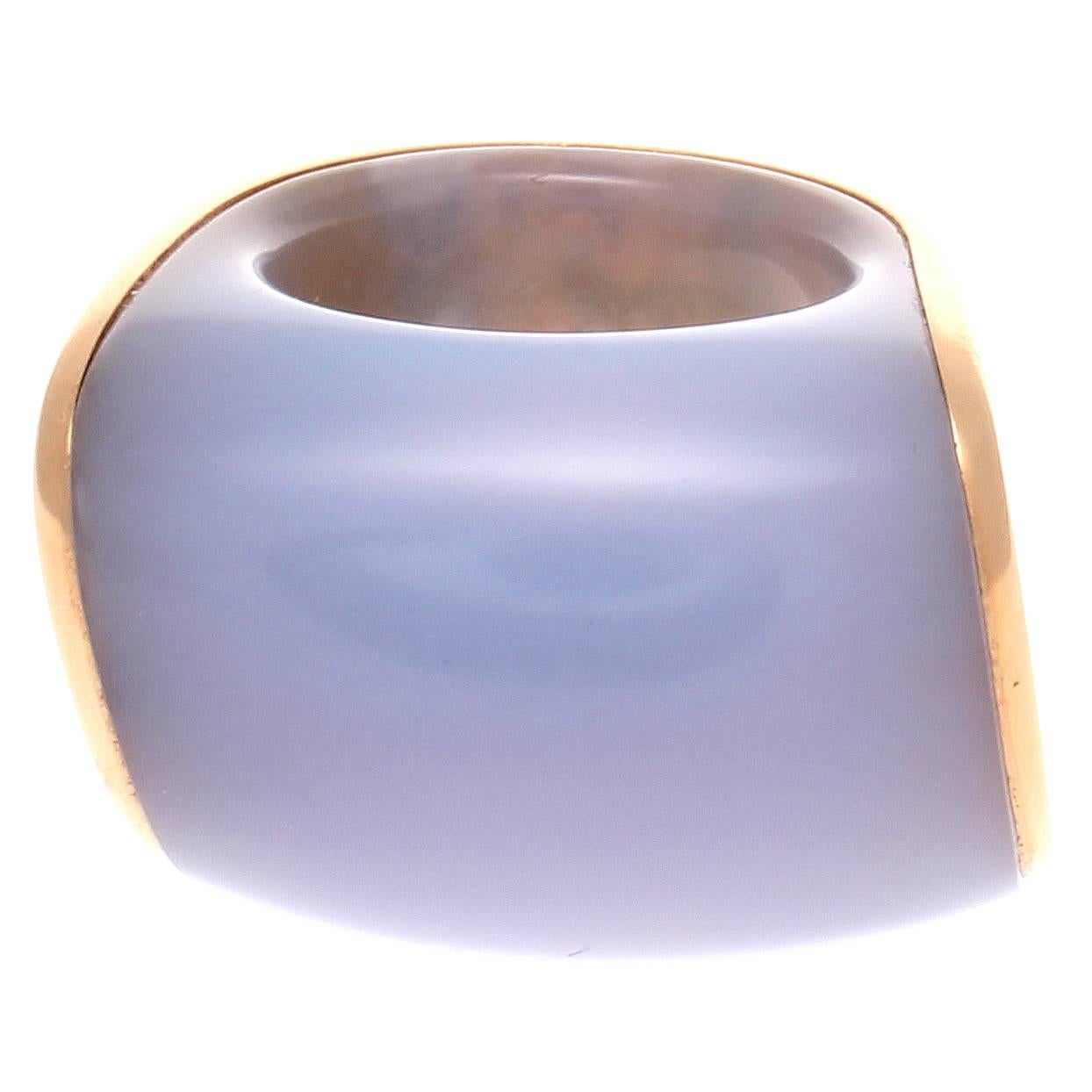 An attractive design from the Italian designers at Vhernier. Featuring  lavender chalcedony encased in 18k gold. Signed Vhernier.

Ring size 7-1/2