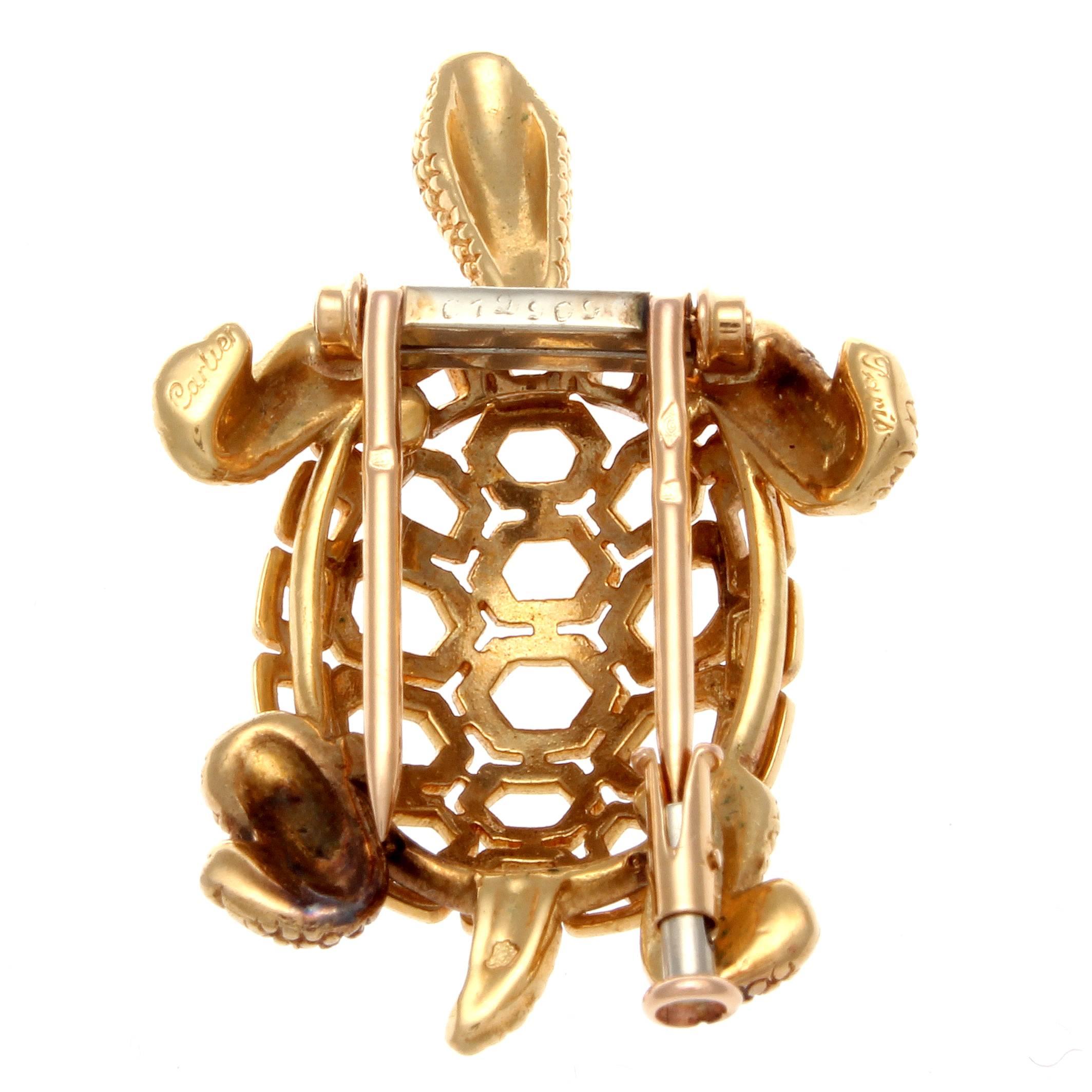 Cartier Paris Ruby Gold Turtle Brooch In Excellent Condition In Beverly Hills, CA