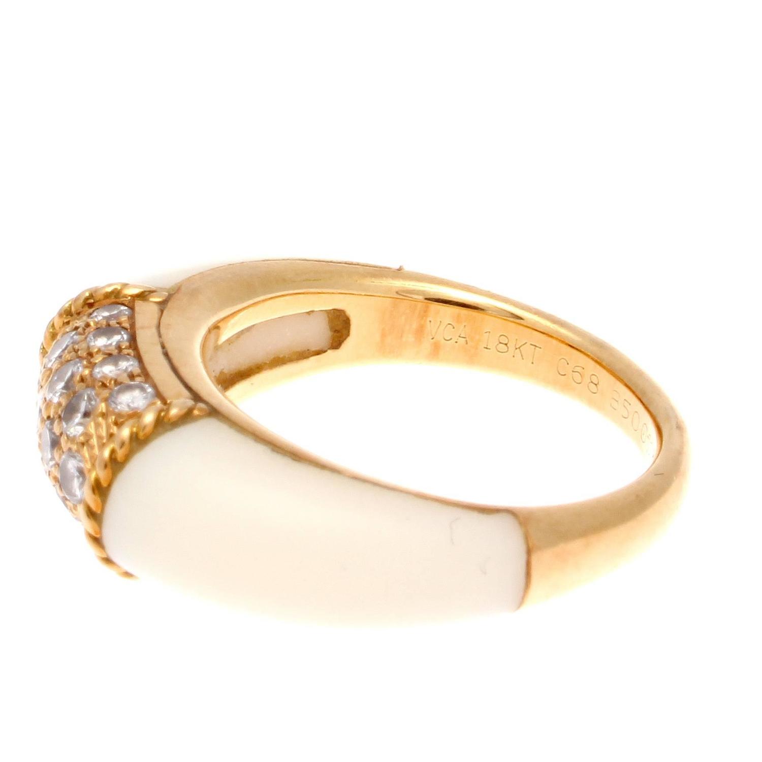 Van Cleef and Arpels White Coral Diamond Gold Philippine Ring For Sale