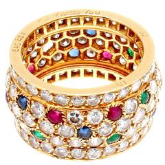 Cartier Nigeria Wide Emerald Ruby Sapphire Diamond Gold Band Ring