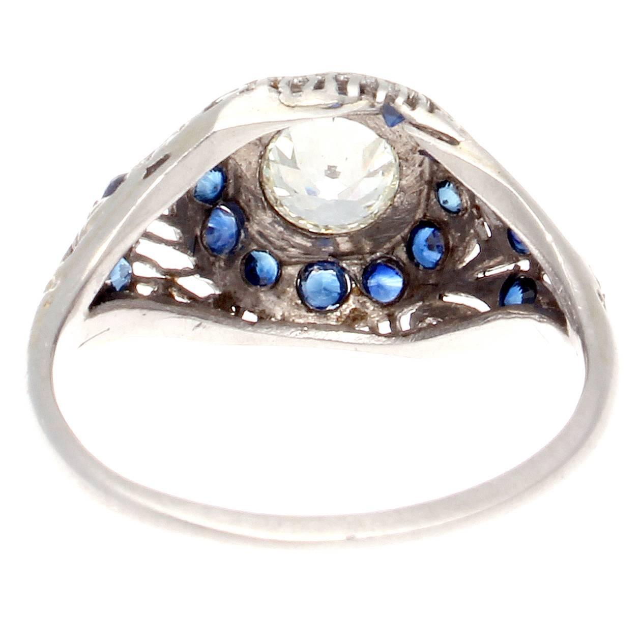 Women's Art Deco Sapphire Diamond Platinum Engagement Ring