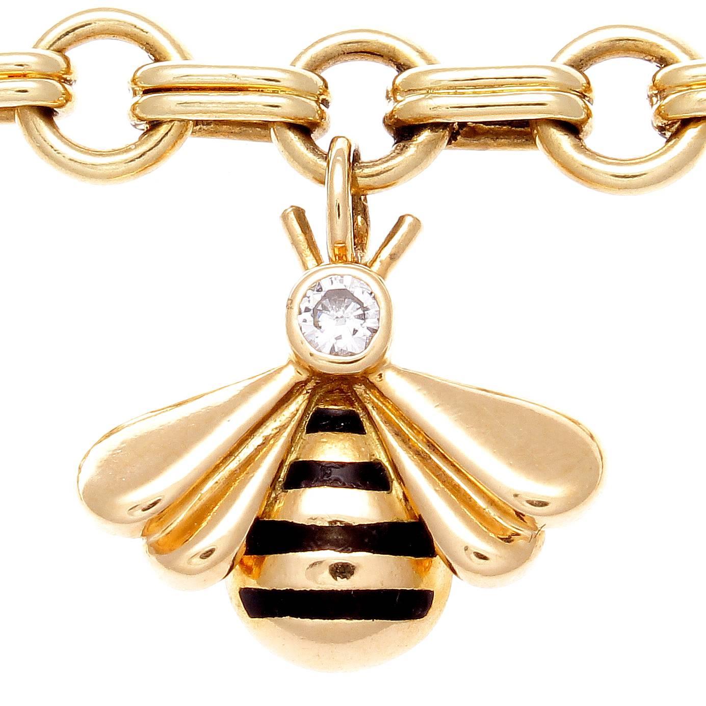 Modern Cartier Emerald Ruby Sapphire Diamond Gold Bumble Bee Charm Bracelet 