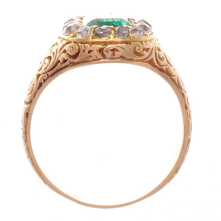 Belle Epoque Emerald Diamond Gold Ring In Excellent Condition In Beverly Hills, CA