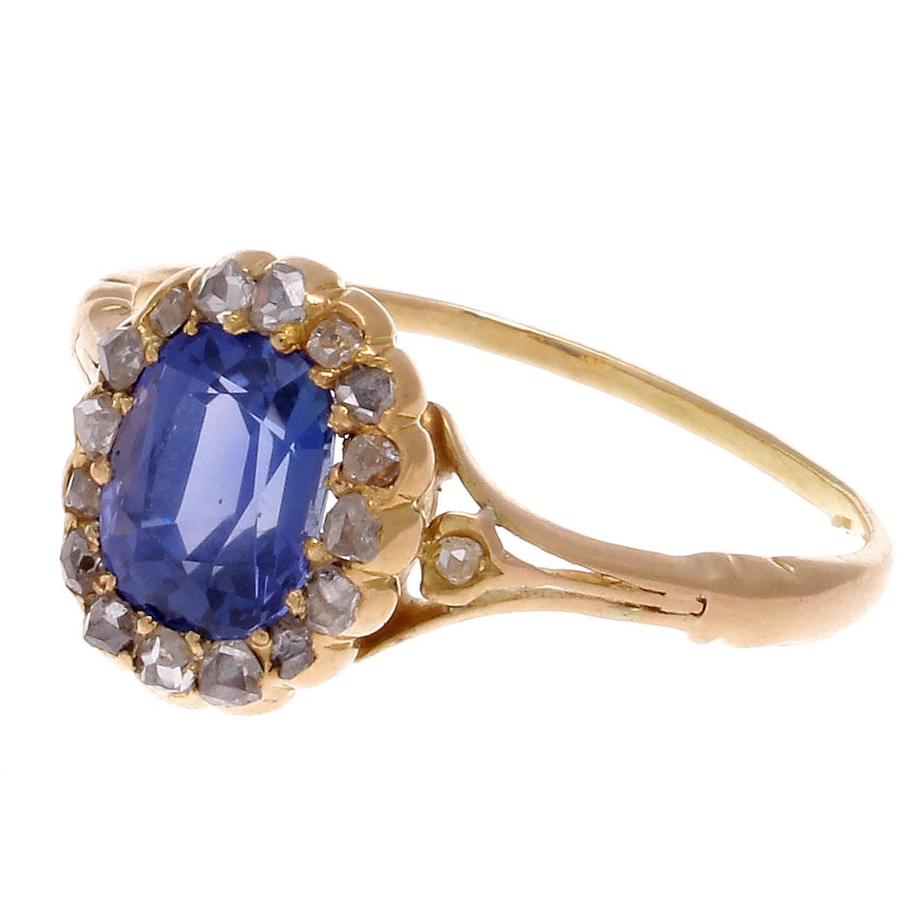 Victorian Antique Sapphire Diamond Gold Engagement Ring