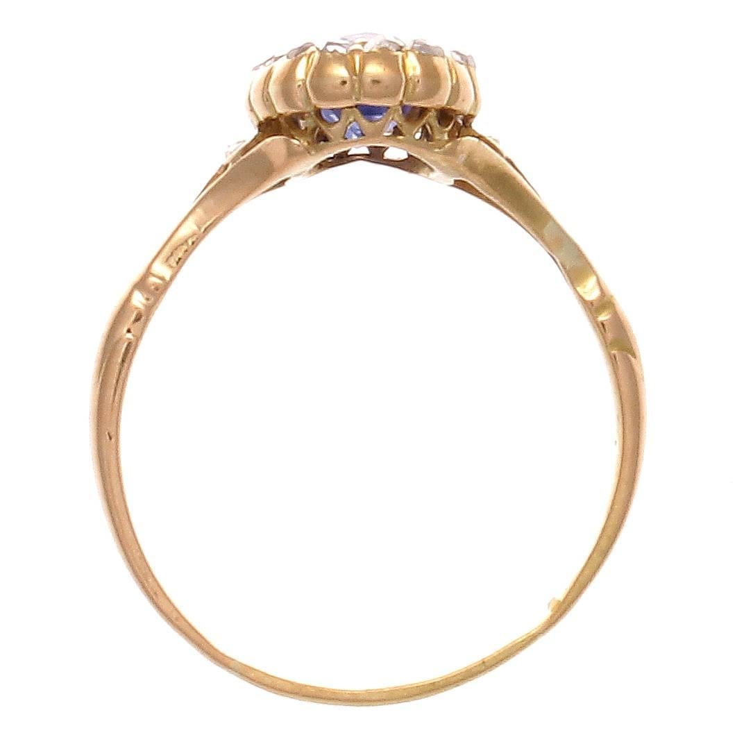 Antique Sapphire Diamond Gold Engagement Ring In Excellent Condition In Beverly Hills, CA