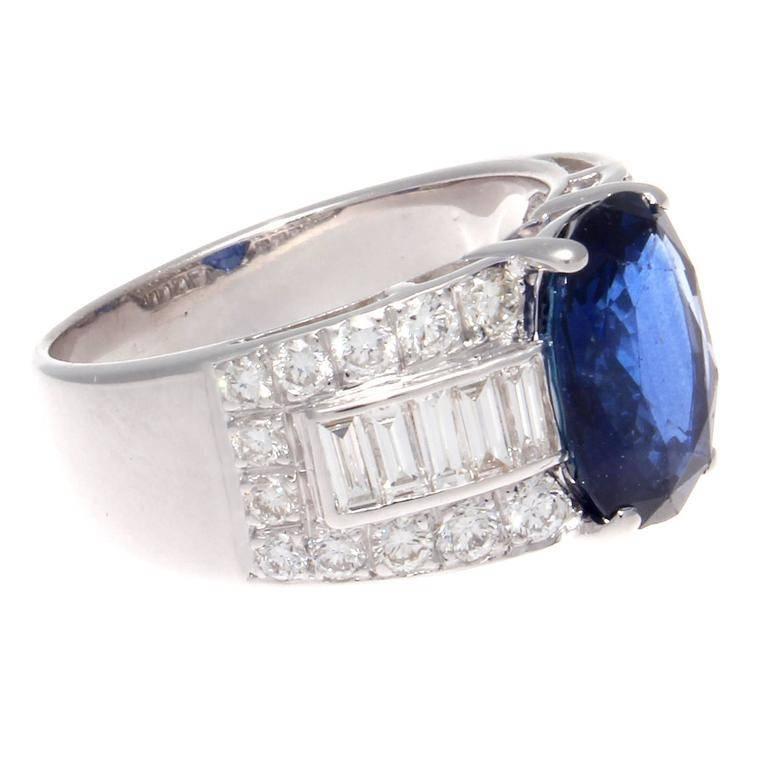 Modern French 4.50 Carat Sapphire Diamond Gold Ring