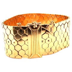 Retro French 18 Karat Rose Gold Honeycomb Tank Bracelet