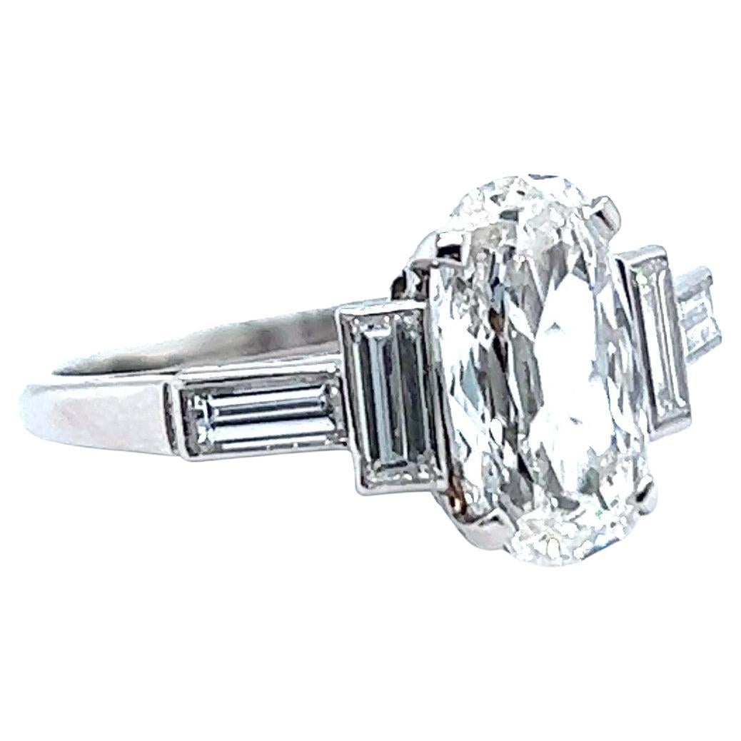 Vintage GIA 2.22 Carats Cushion Cut Diamond Platinum Engagement Ring