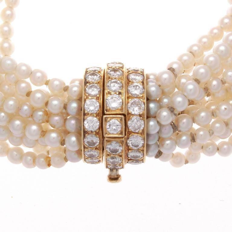 Superb Cartier Paris Seed Pearl Diamond Gold Bracelet In Excellent Condition In Beverly Hills, CA