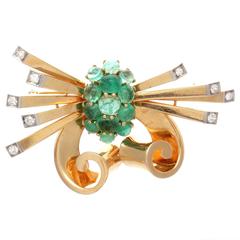 Trabert & Hoeffer Mauboussin Emerald Diamond Gold Brooch