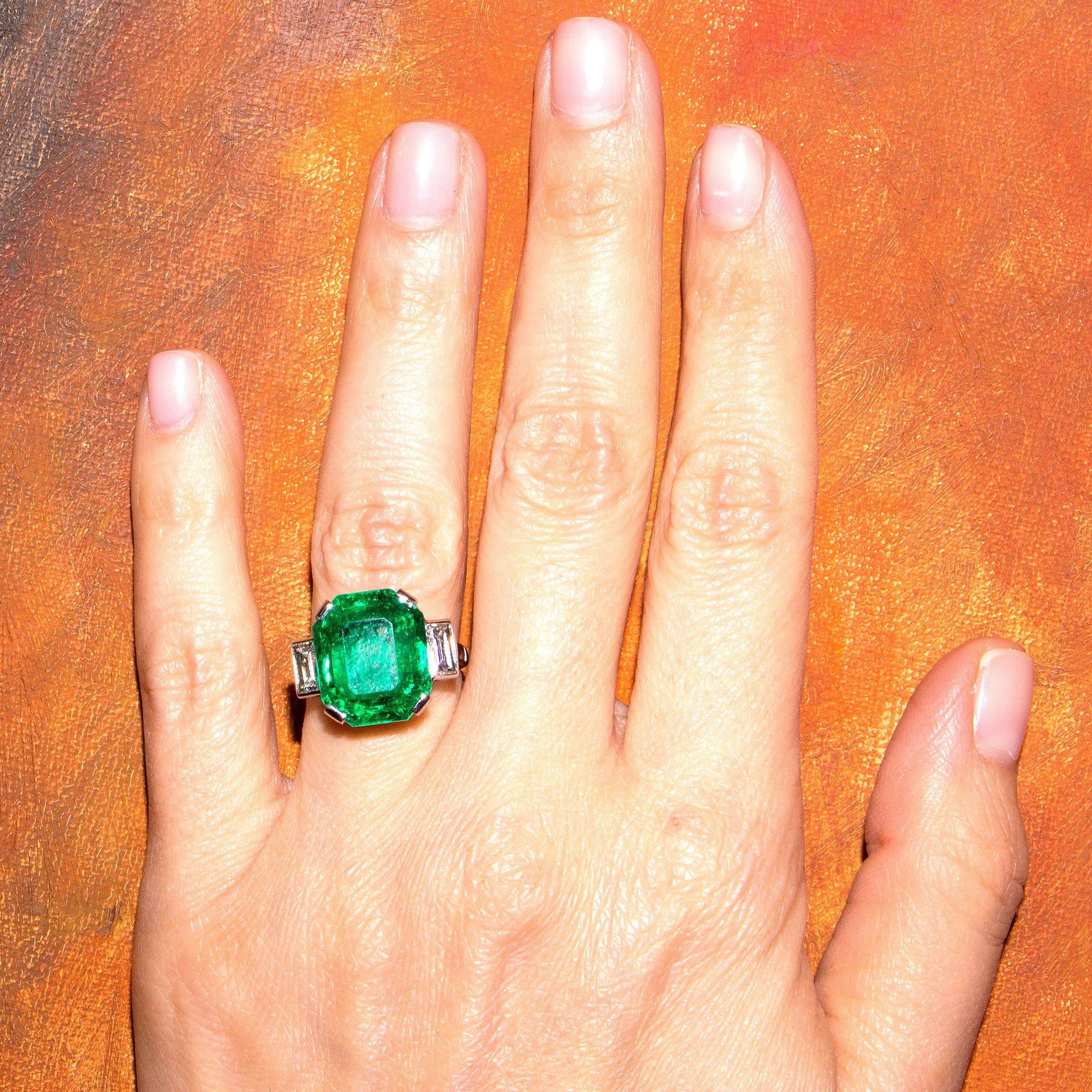 Important 10.03  Carat Colombian Emerald Diamond Platinum Ring 1