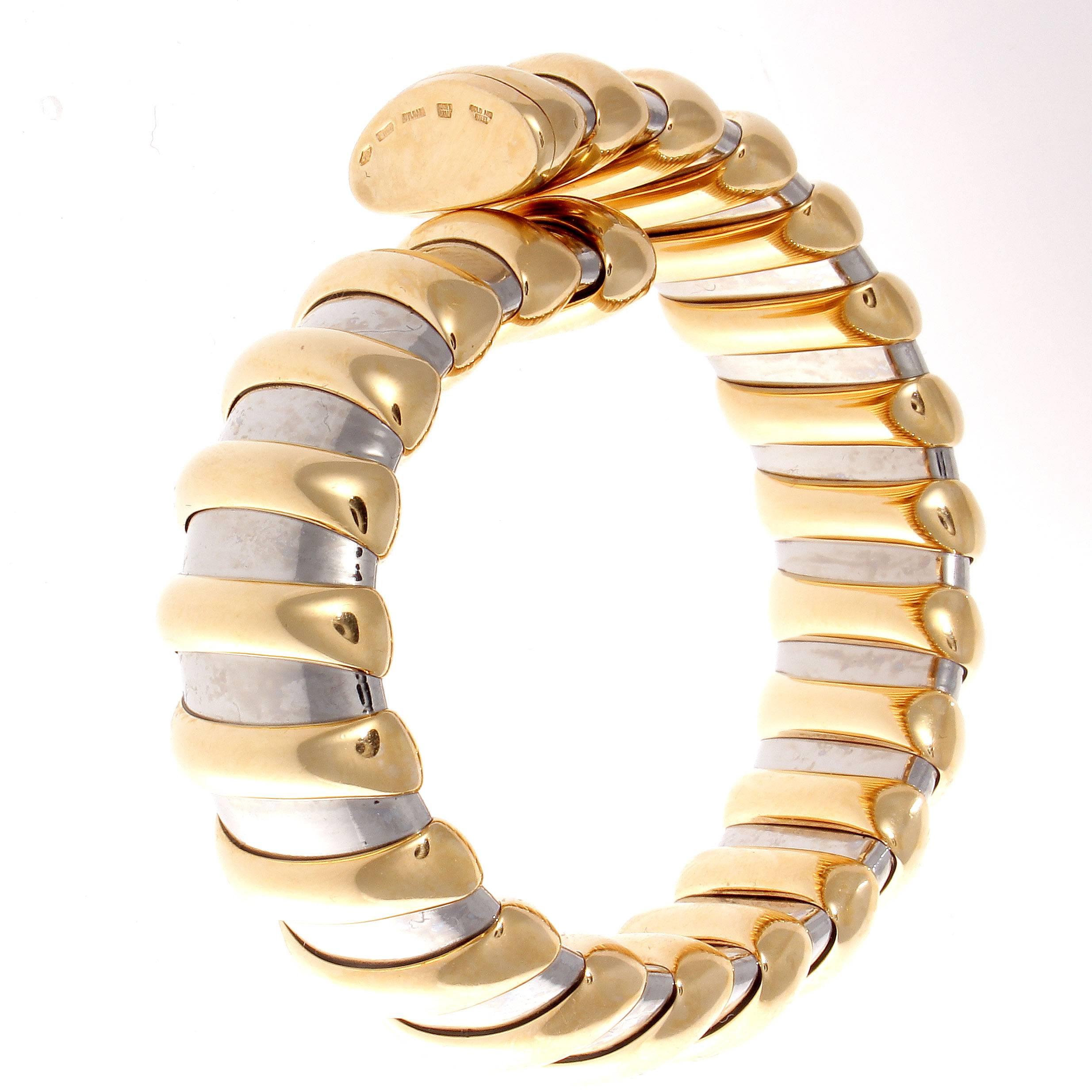 Modern Large Bulgari Steel Gold Tubogas Bracelet