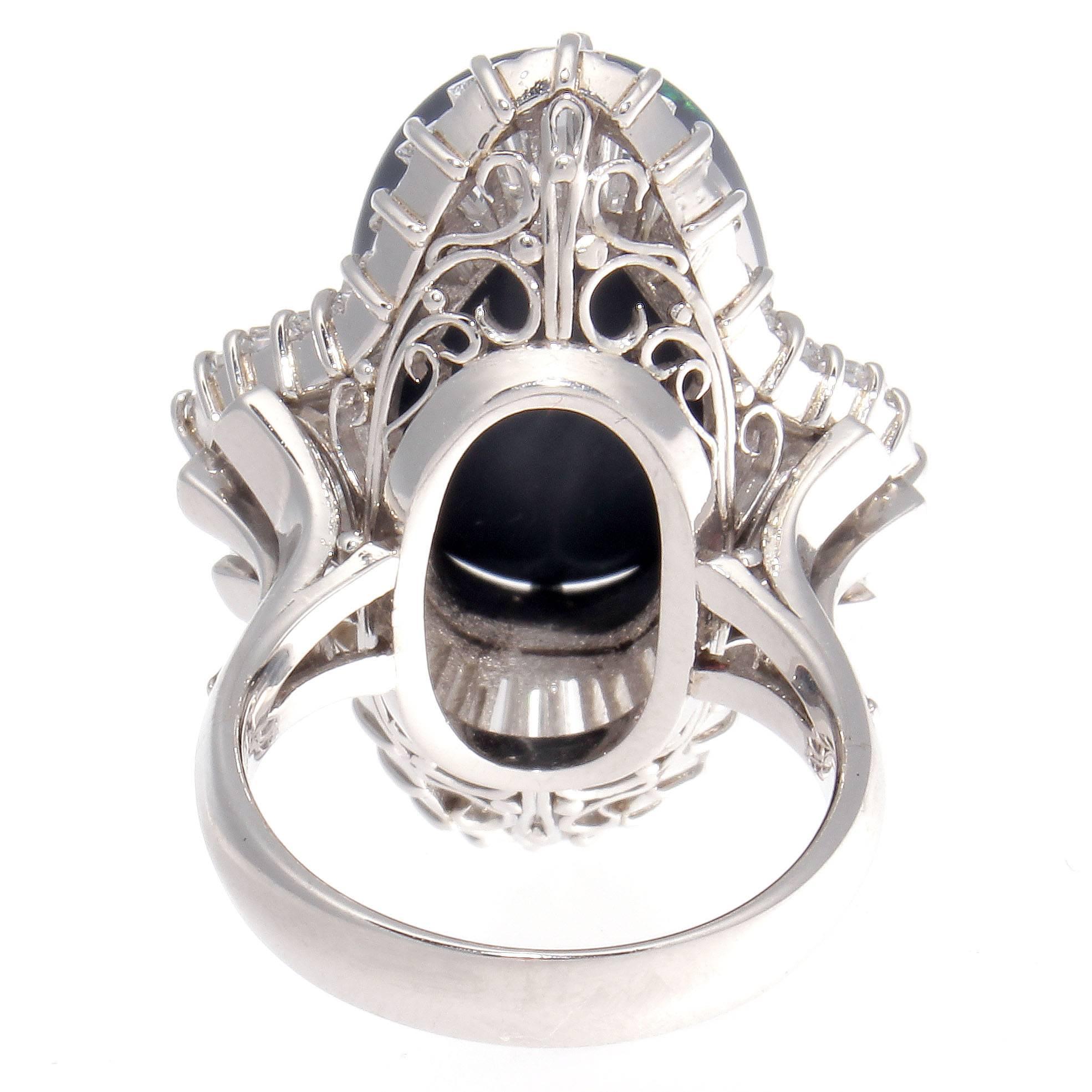 Women's Black Opal Diamond Platinum Ring