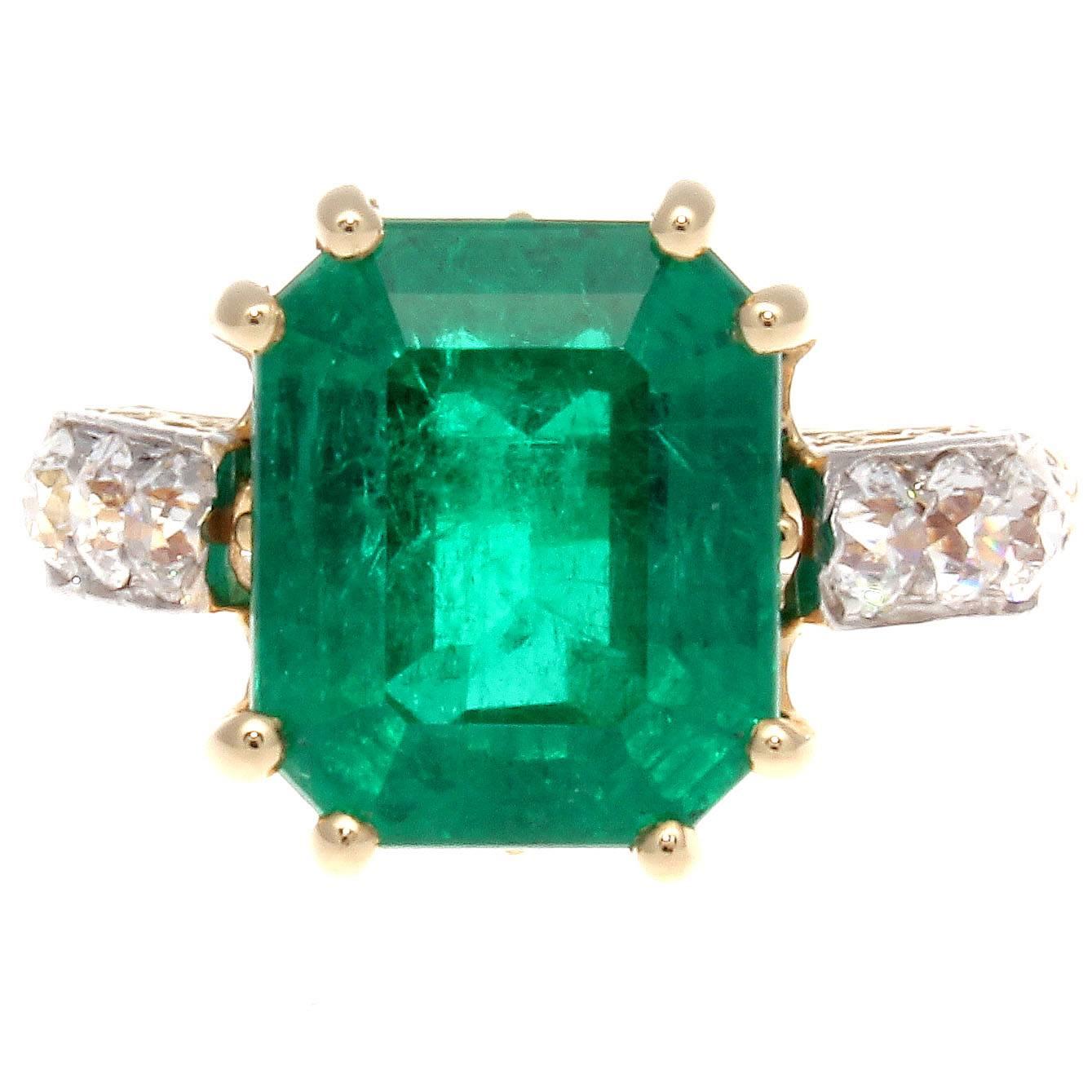 Five Carat Colombian Emerald Diamond Gold Ring For Sale at 1stDibs
