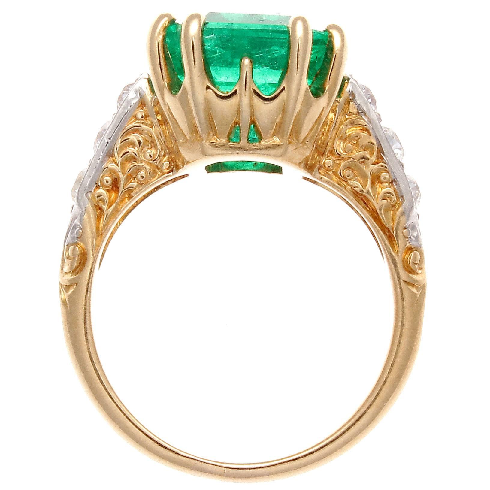 Women's Five Carat Colombian Emerald Diamond Gold Ring