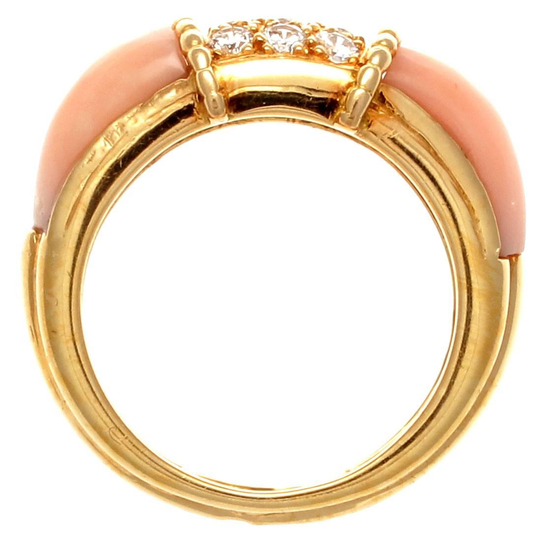Women's French Angel Skin Coral Diamond Gold Ring