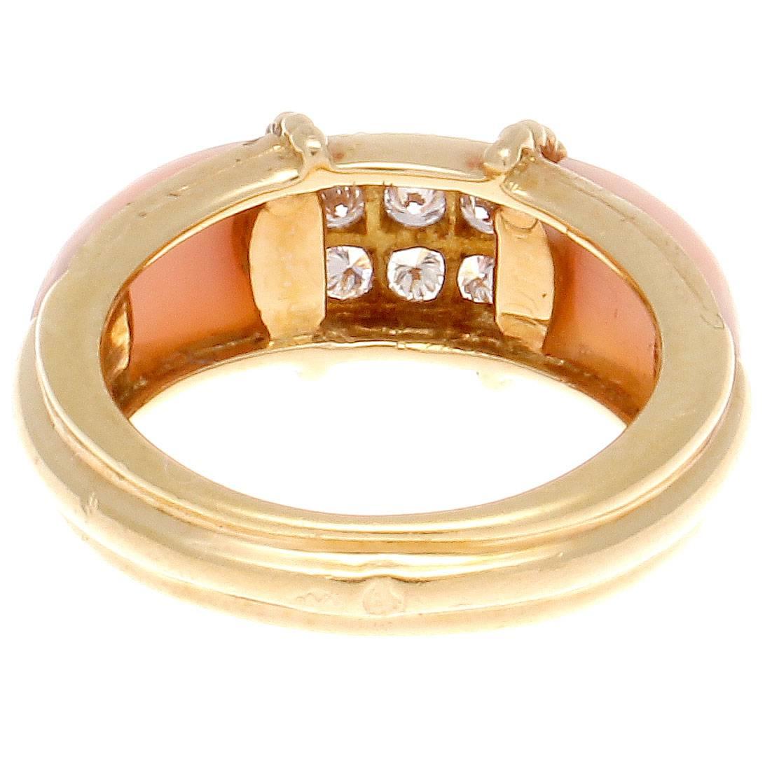 French Angel Skin Coral Diamond Gold Ring 1