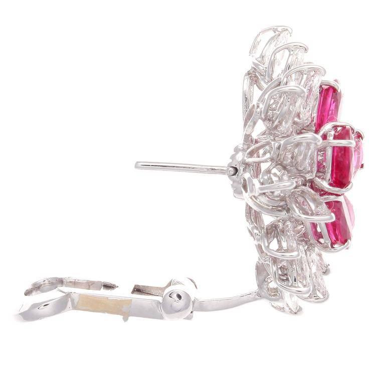 French Ruby Diamond Gold Earrings In Excellent Condition In Beverly Hills, CA